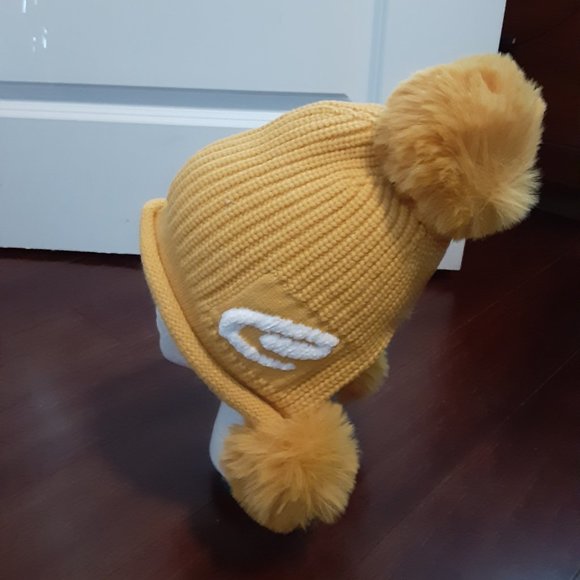 Golden Yellow Triple Pom Pom Fleece Lined Beanie Hat - Picture 3 of 8